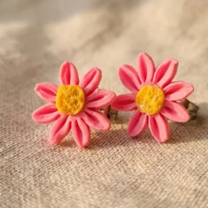 Pink floral studs
