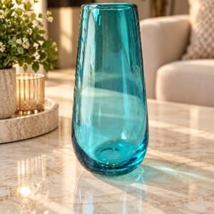 Midcentury modern glass vase (teal blue)