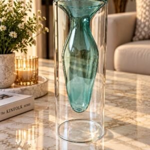 Double wall calendar shape glass vase (teal blue)