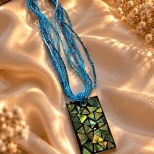 Multi-strand seed bead mosaic pendant necklace