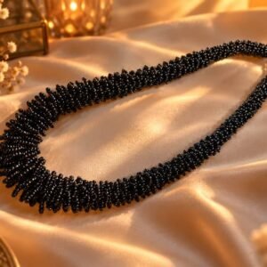 Woven black seed bead statement necklace